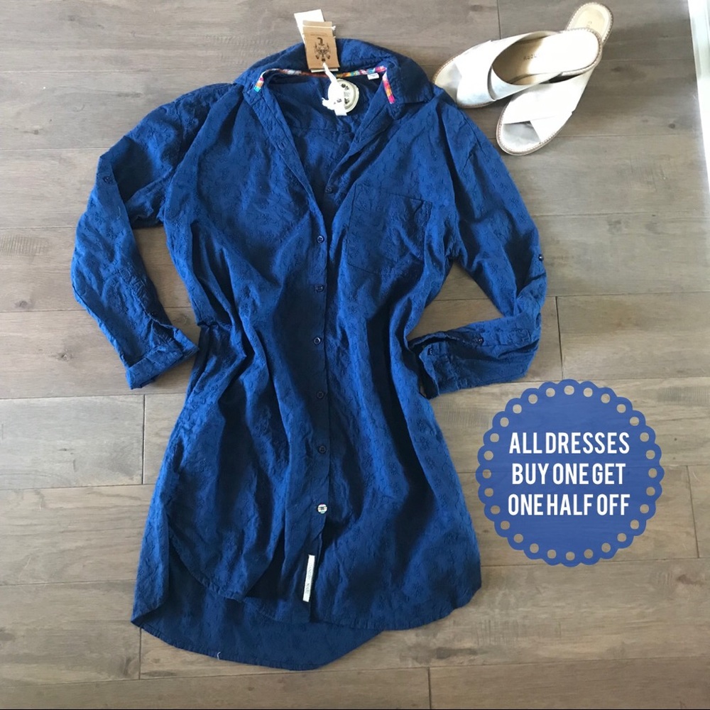 BNWT - Ganesh Eyelet Shirt Dress - Navy - Size 0